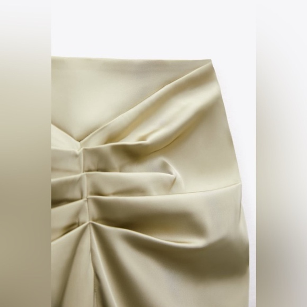 NWT Zara Champagne Gathered Satin Slit High Waist Midi Skirt Sz S - Picture 6 of 7